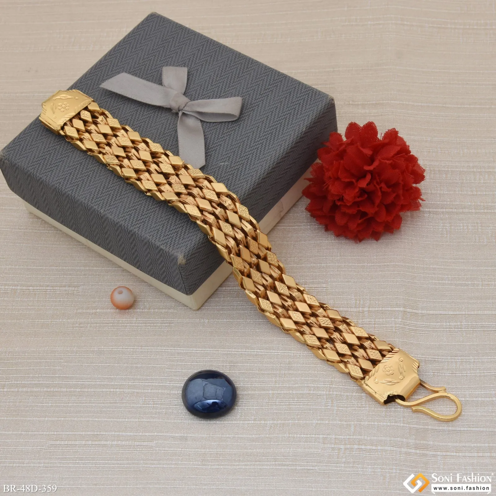 1 Gram Gold Plated Stylish Design Best Quality Bracelet for Men - Style D359