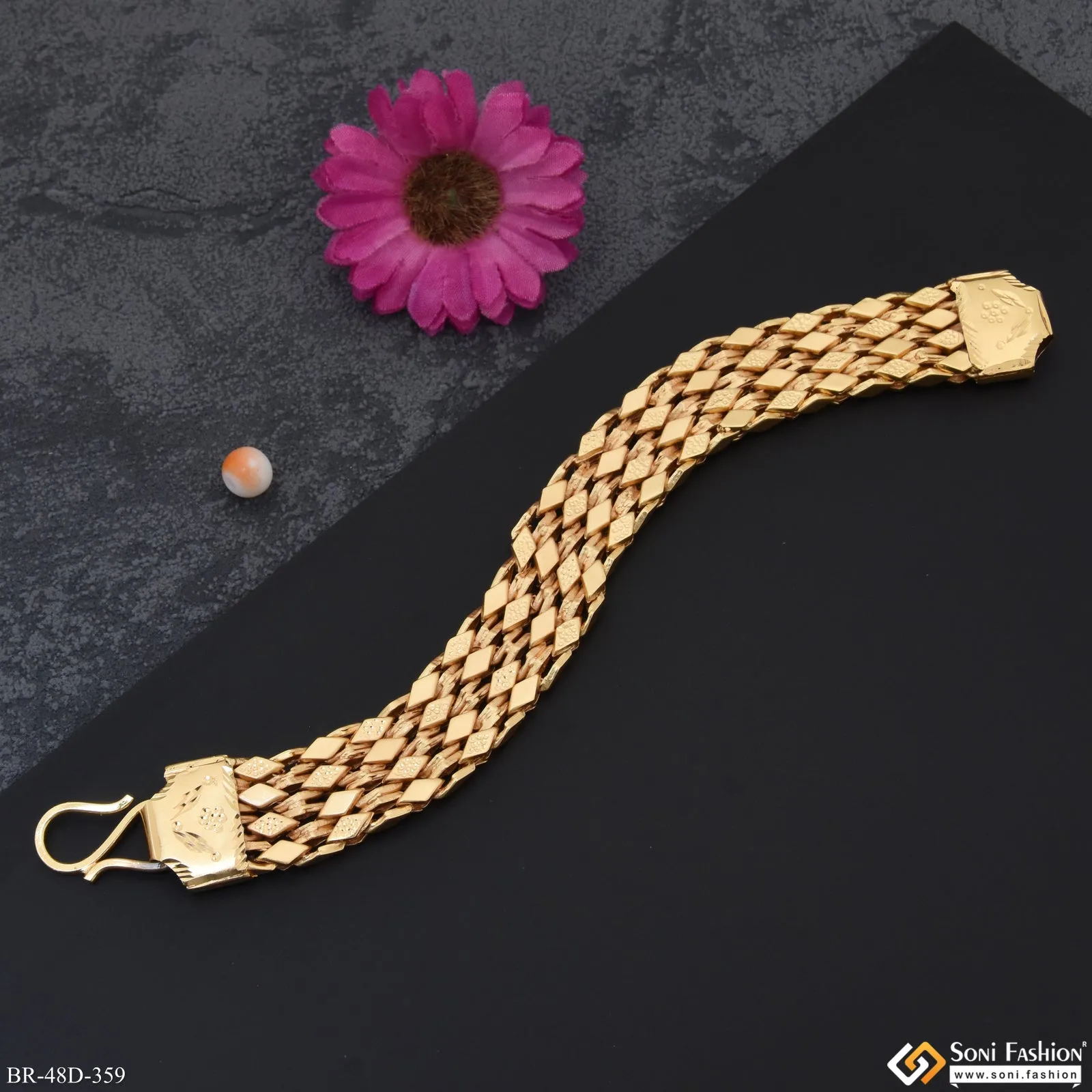 1 Gram Gold Plated Stylish Design Best Quality Bracelet for Men - Style D359