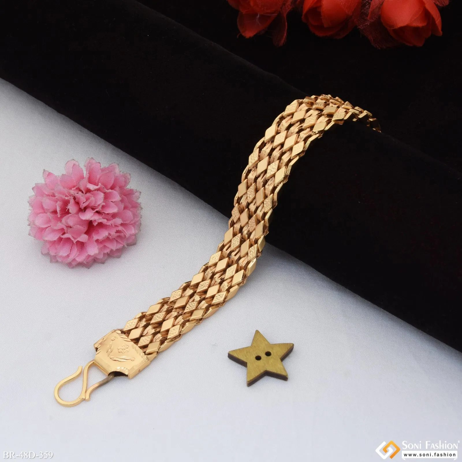 1 Gram Gold Plated Stylish Design Best Quality Bracelet for Men - Style D359
