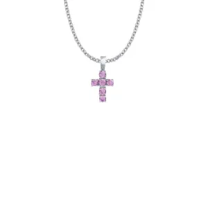 5/8 Inch Sterling Silver Cross Necklace with Amethyst Cubic Zirconia Stones