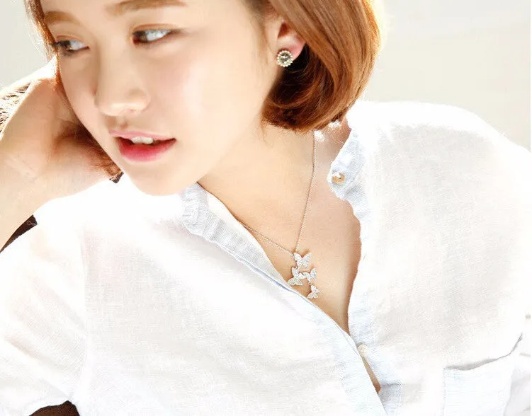 925 sterling silver long zircon butterfly necklace