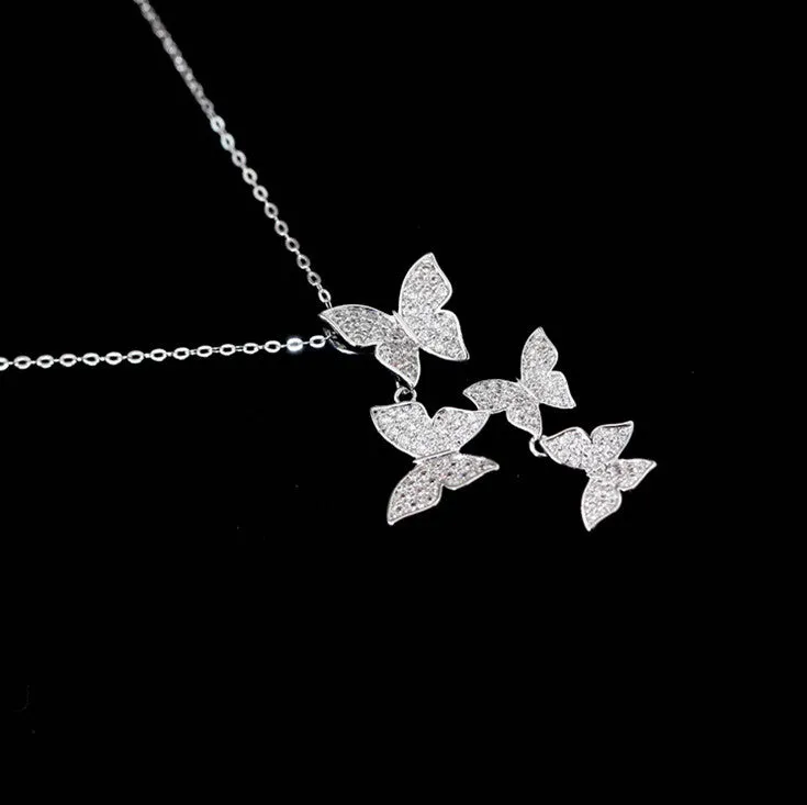 925 sterling silver long zircon butterfly necklace