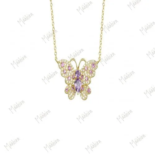 Amethyst Diamond butterfly Necklace