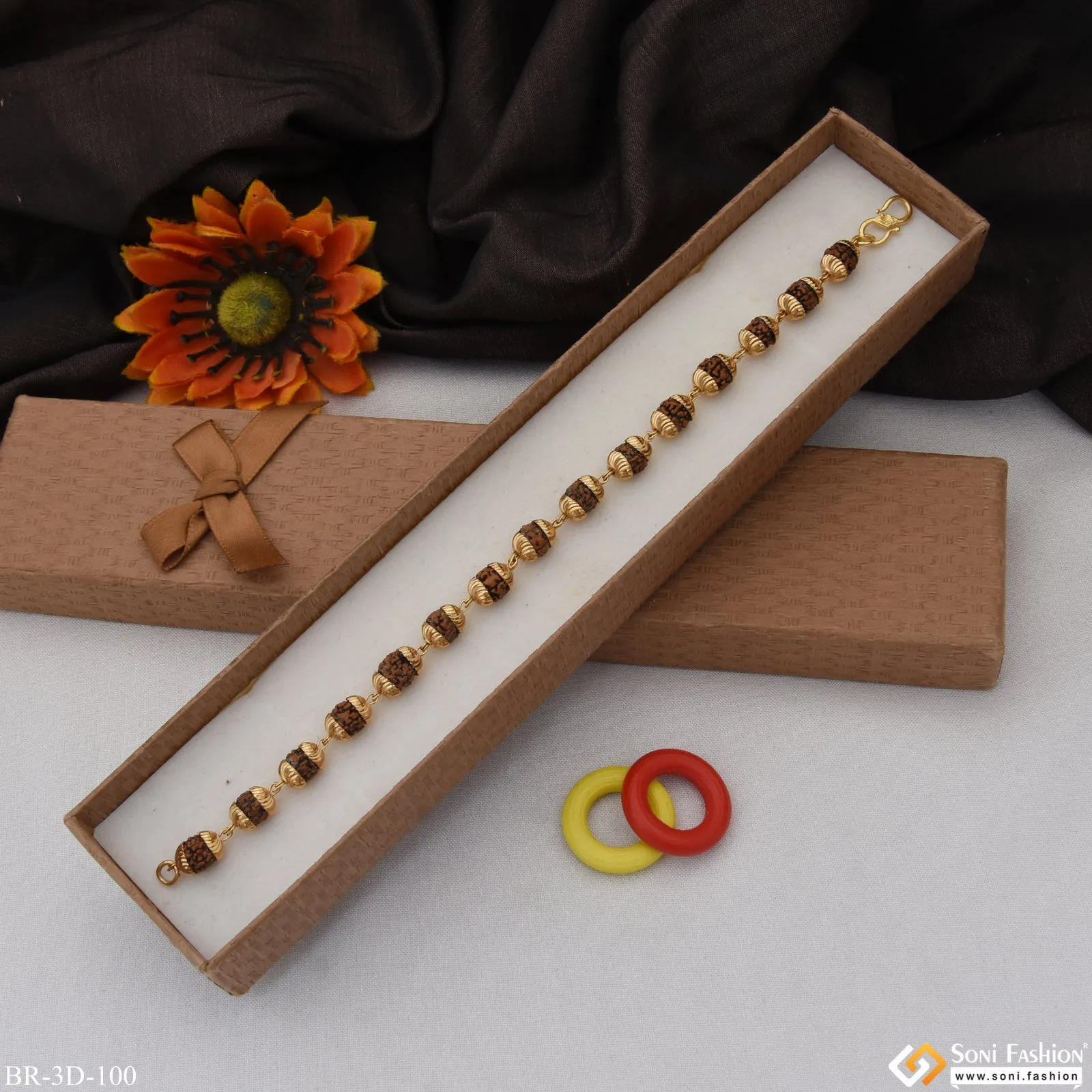 Awesome Design Funky Design Gold Plated Rudraksha Bracelet for Men - Style D100