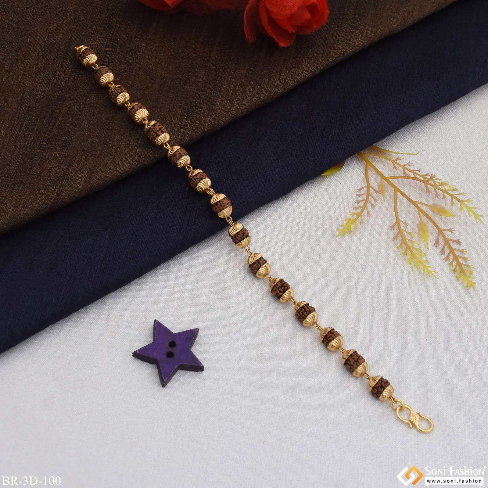 Awesome Design Funky Design Gold Plated Rudraksha Bracelet for Men - Style D100