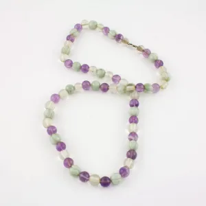 Beaded light green Jade necklace with Rock Crystal and Amethyst