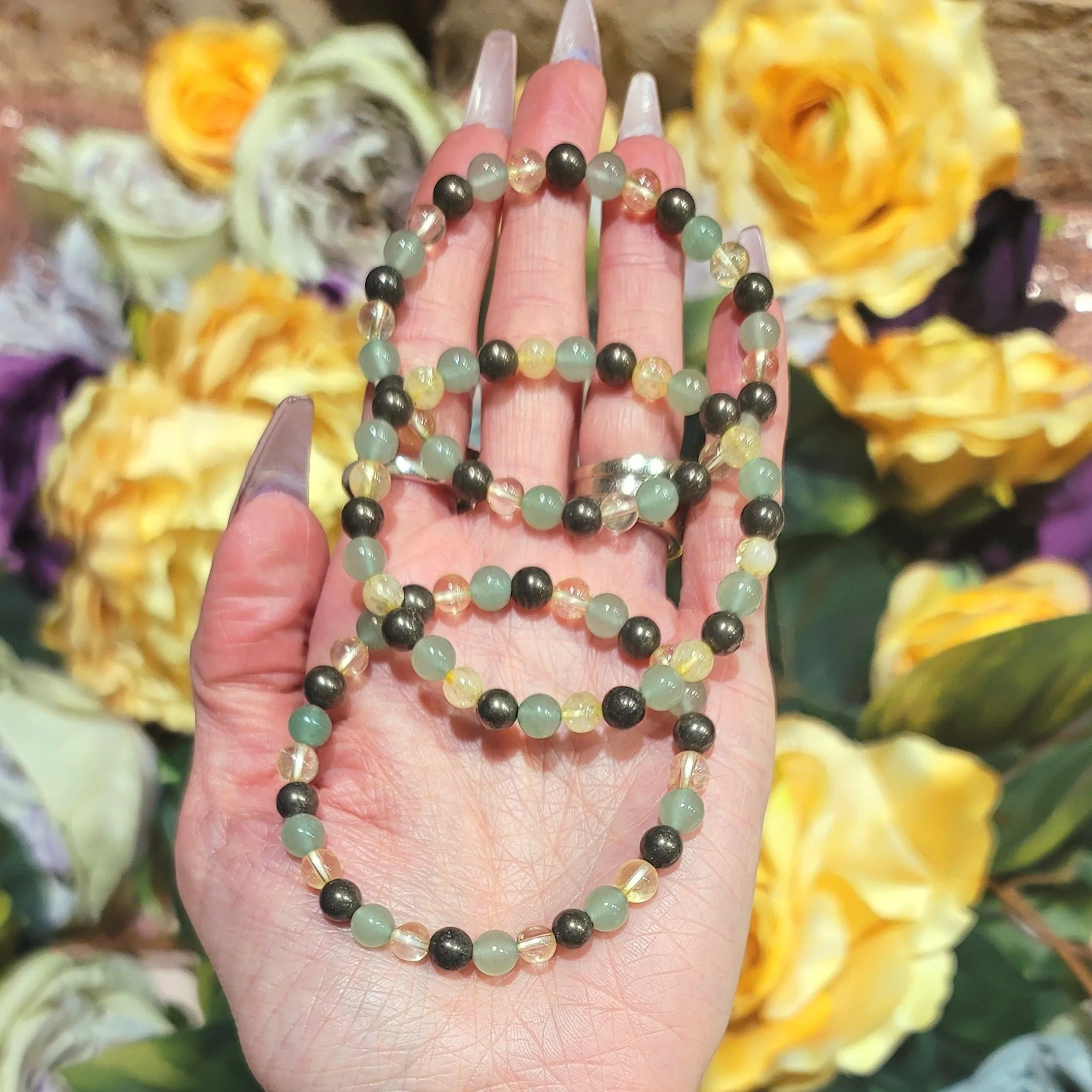 Citrine, Green Aventurine & Pyrite Bracelet for Good Luck, Health, Joy and Prosperity