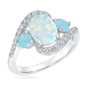 Created Opal and Created White Sapphire Three-Stone Sterling Silver Ring