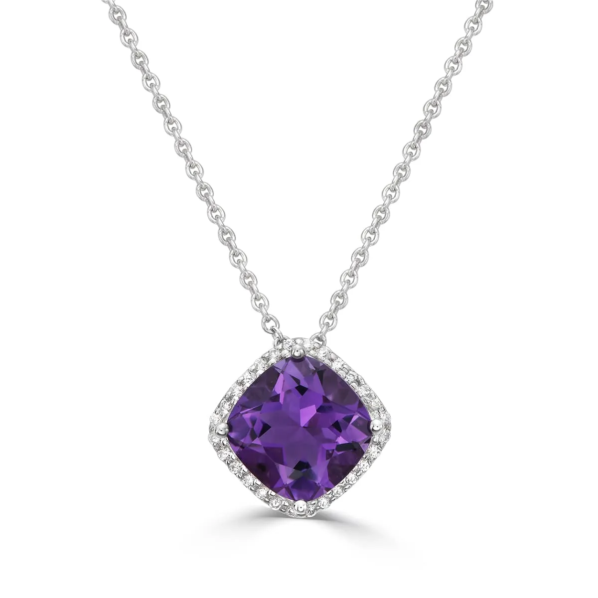 Cushion Cut Amethyst and Diamond Halo Pendant