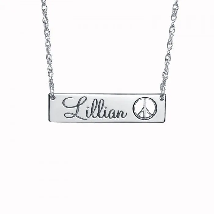 Cutout Peace Sign Name Bar Necklace