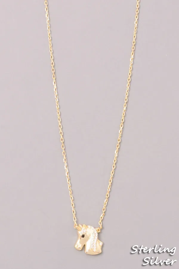 Dainty Horse Rhinestone Necklace in Gold