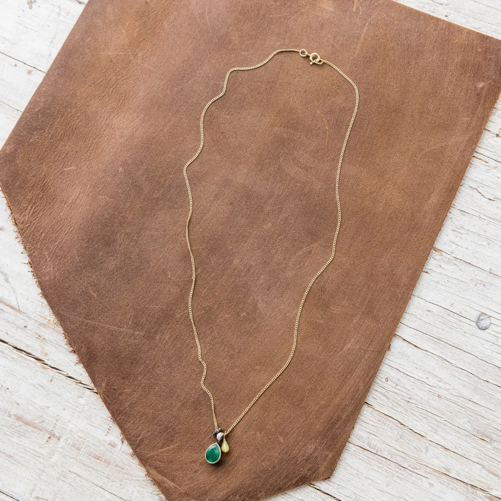 Emerald Pear Necklace with Diamond and Ethiopian Opal