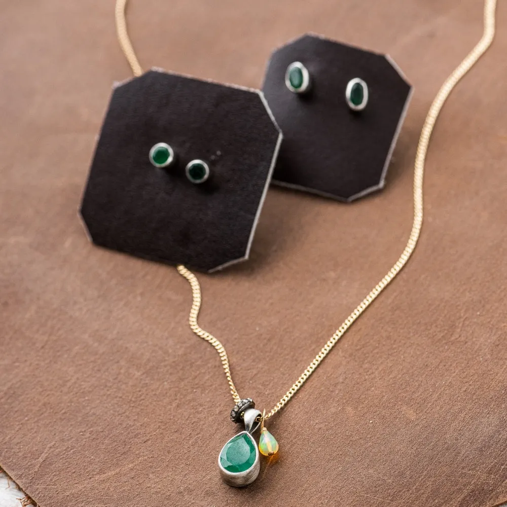 Emerald Pear Necklace with Diamond and Ethiopian Opal