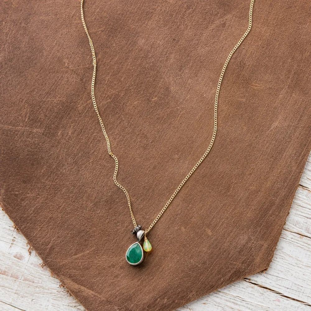 Emerald Pear Necklace with Diamond and Ethiopian Opal