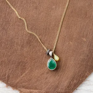 Emerald Pear Necklace with Diamond and Ethiopian Opal
