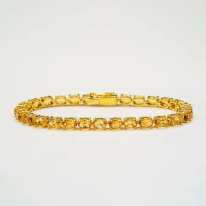 Genuine Citrine Gemstone Tennis Bracelet in 14kt Gold Plated over Sterling Silver