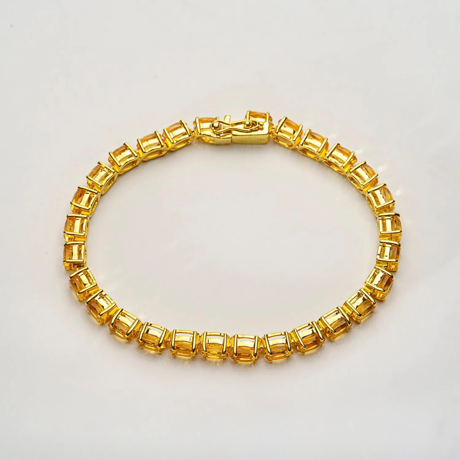 Genuine Citrine Gemstone Tennis Bracelet in 14kt Gold Plated over Sterling Silver