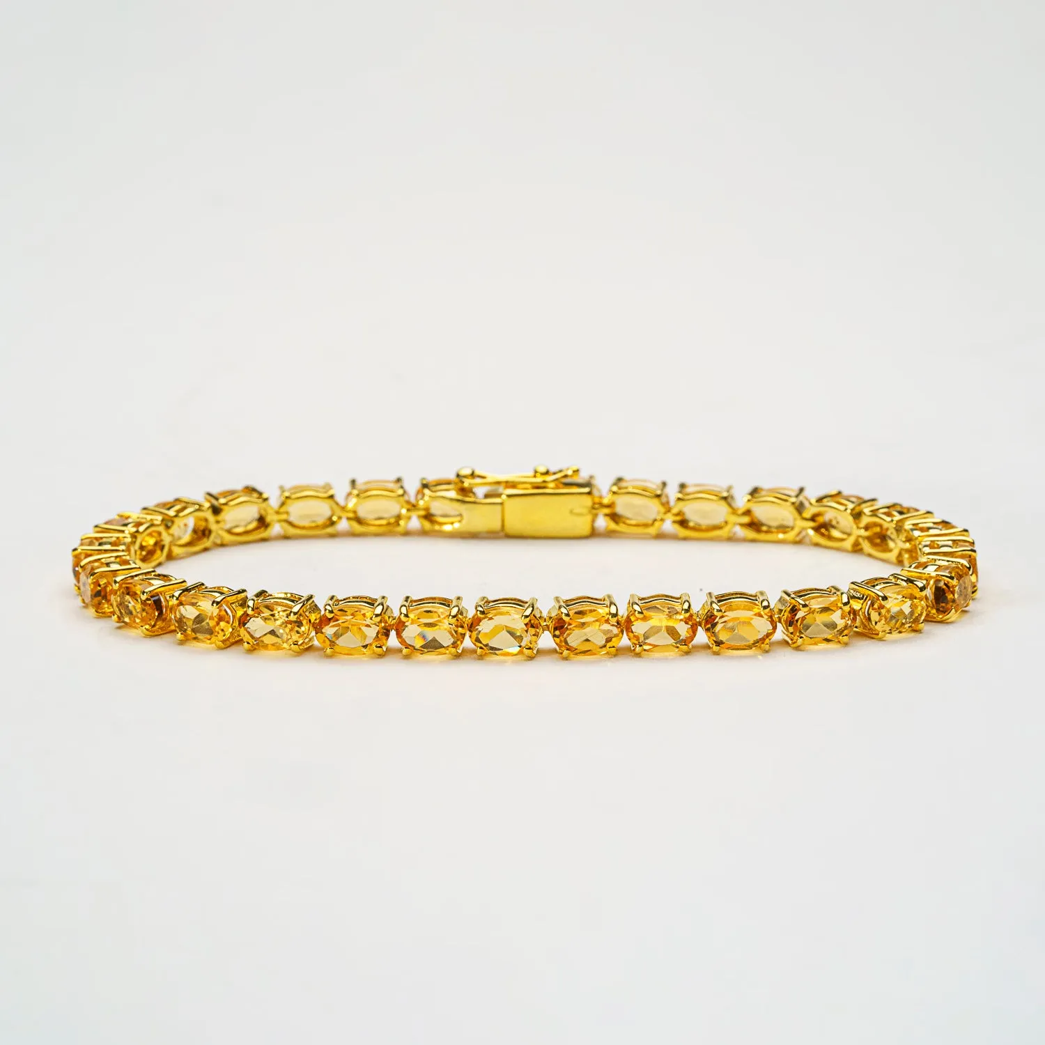 Genuine Citrine Gemstone Tennis Bracelet in 14kt Gold Plated over Sterling Silver
