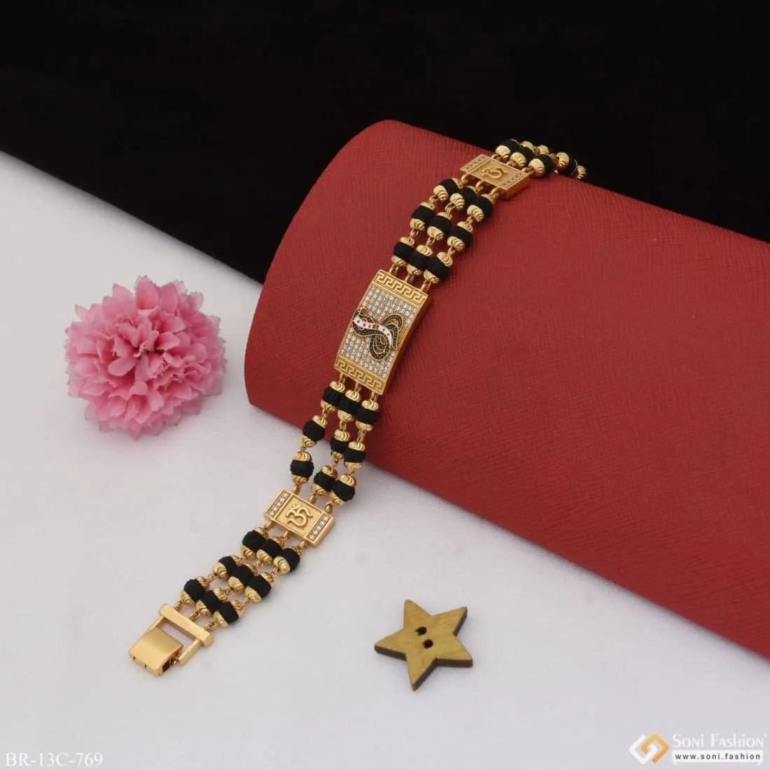 Goga Maharaj Excellent Design Gold Plated Rudraksha Bracelet For Men - Style C769