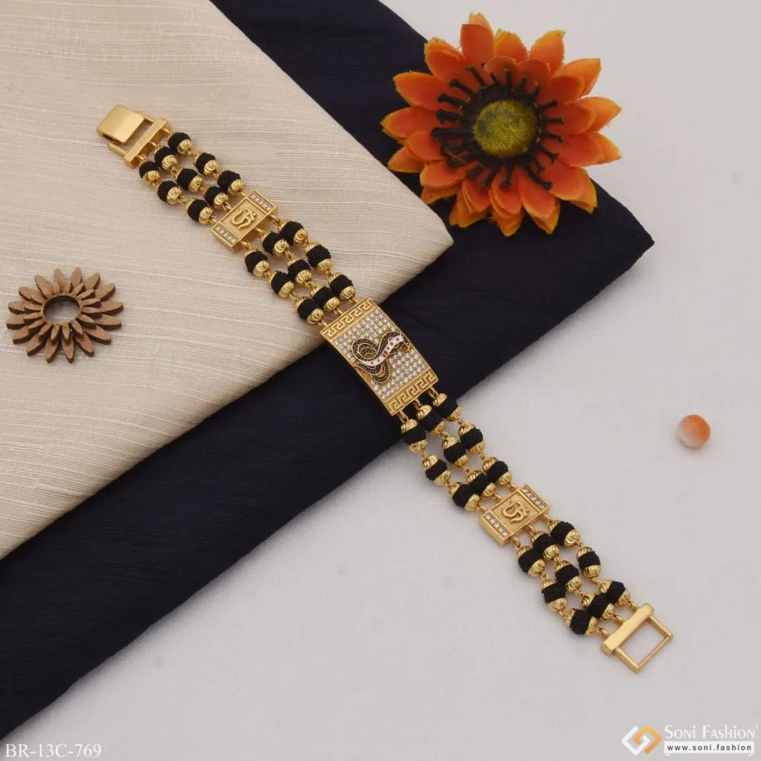 Goga Maharaj Excellent Design Gold Plated Rudraksha Bracelet For Men - Style C769