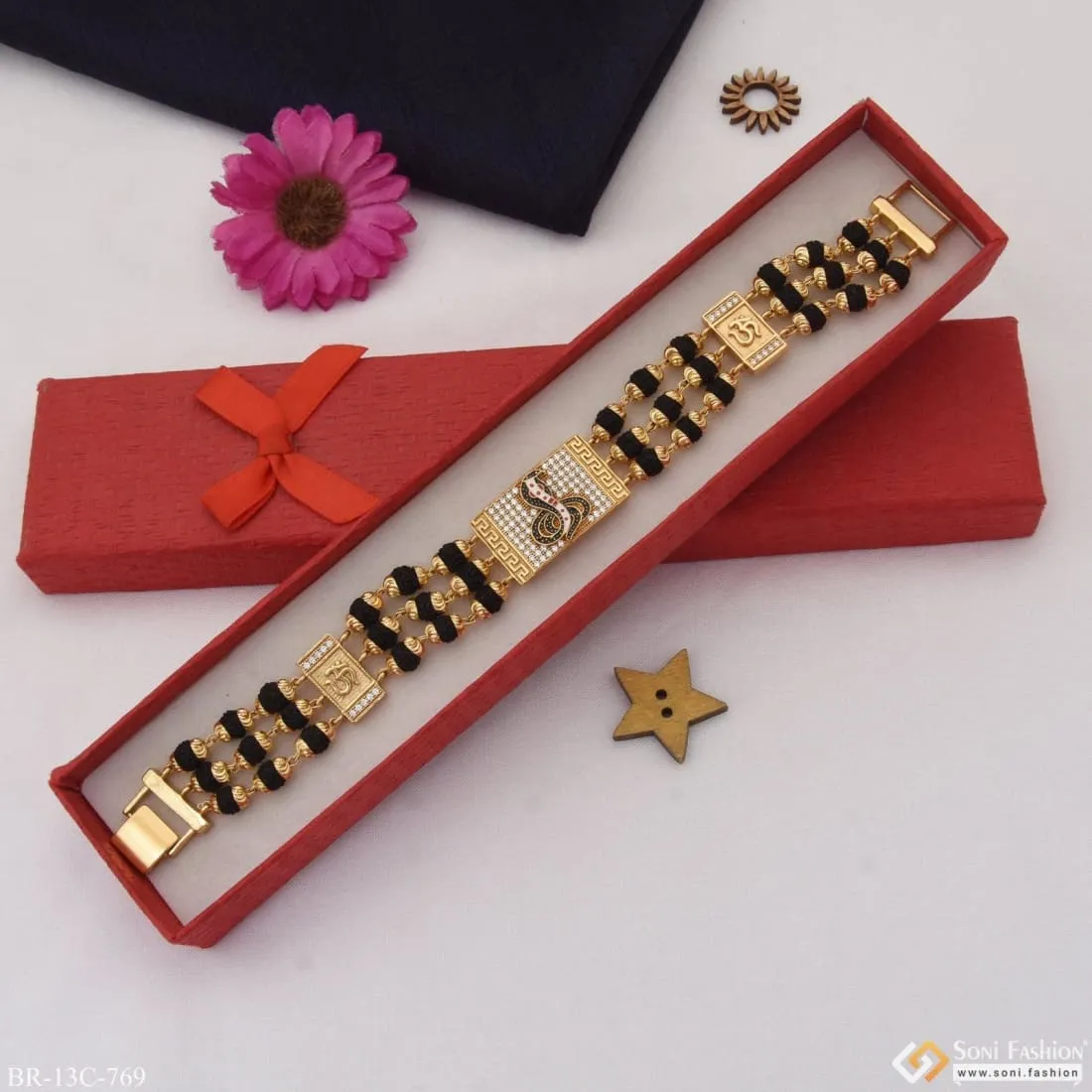 Goga Maharaj Excellent Design Gold Plated Rudraksha Bracelet For Men - Style C769