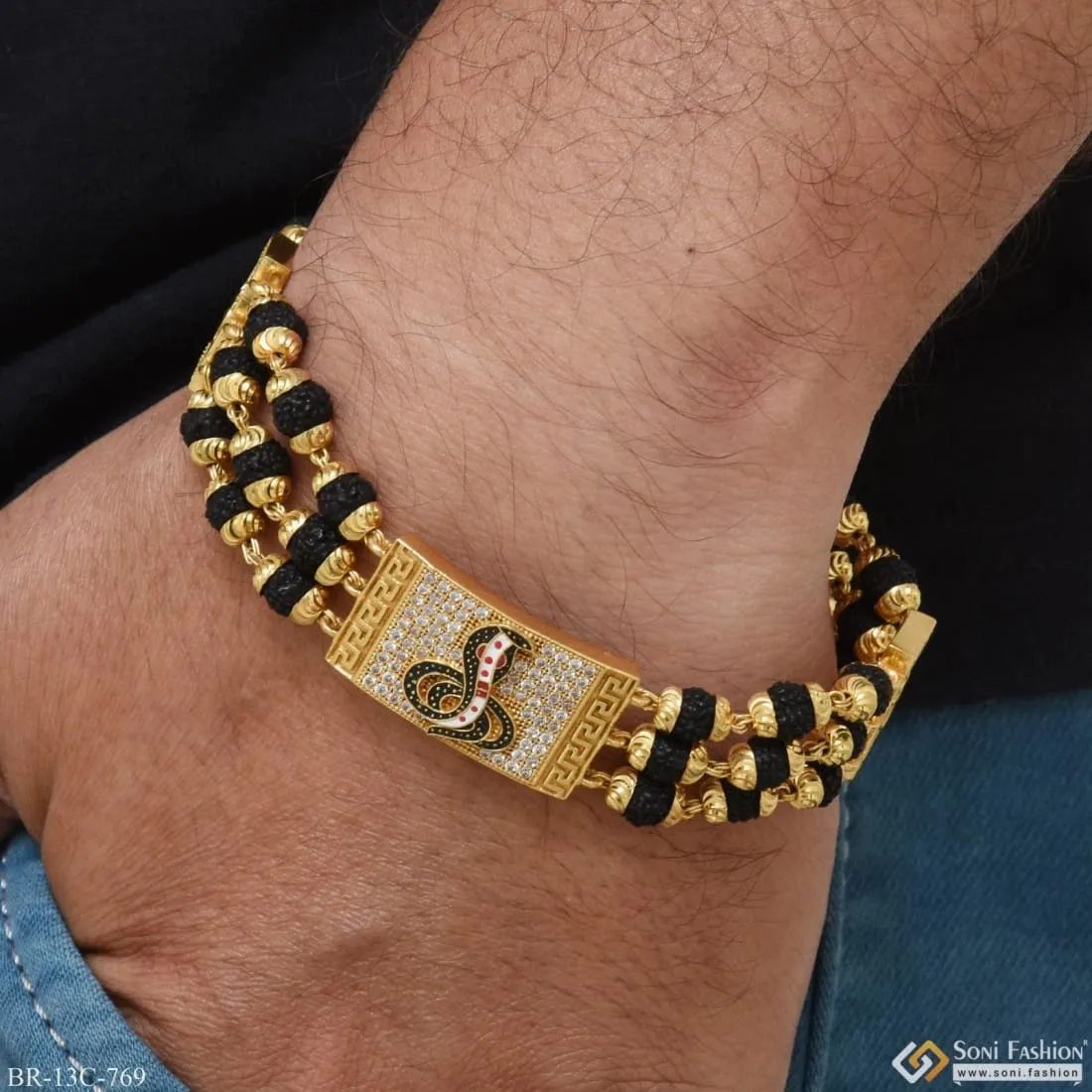 Goga Maharaj Excellent Design Gold Plated Rudraksha Bracelet For Men - Style C769