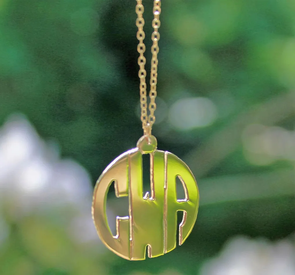Gold Block Mini Monogram Necklace-Purple Mermaid Designs