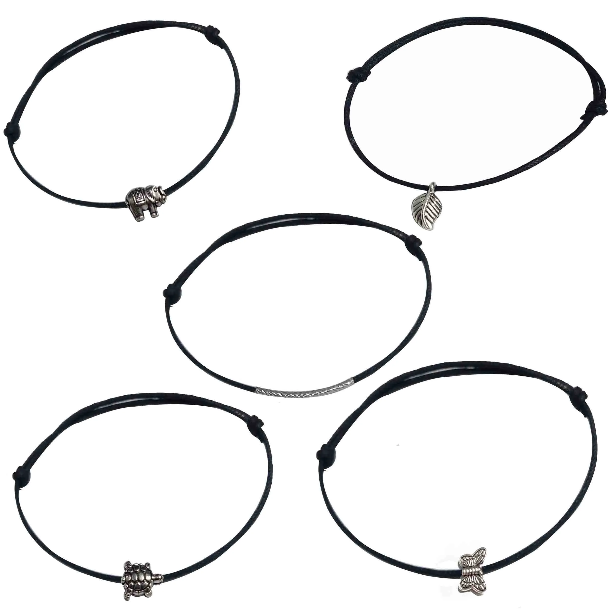 GURJARI JEWELLERS Adjustable Black Thread Anklet with Oxidised Beads for Girls Set of 5/nazariya anklet