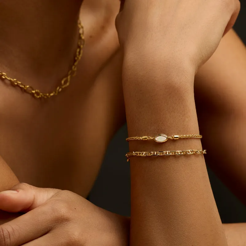 Iris Bracelet, White Opal, Gold
