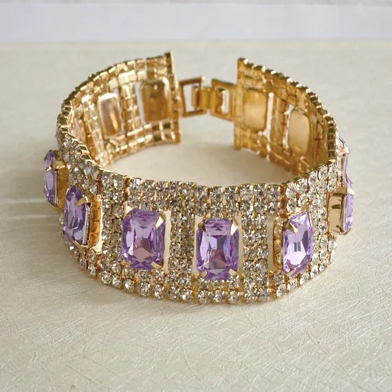 Lavender Rhinestone Bridal Bracelet. Lilac Wedding Bracelet. Purple Wedding Link Bracelet. Purple Wedding Tennis Bracelet. Bridesmaid Gift.