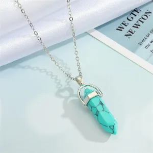  N2005 Silver Turquoise Crackle Imitation Stone Necklace with FREE Earrings