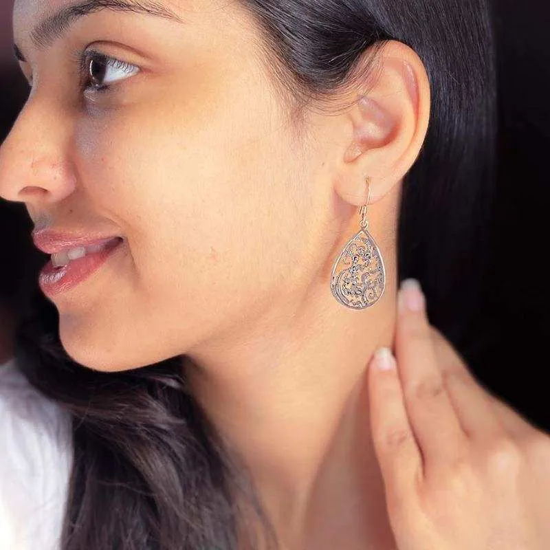 Oxidised Silver Filigree Teardrop Dangles