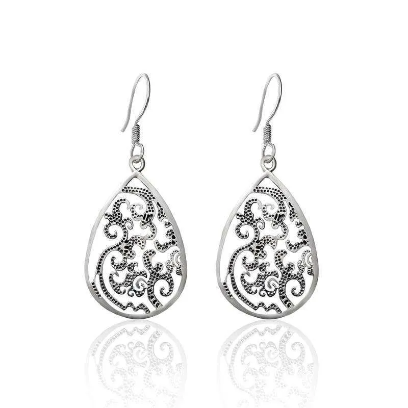Oxidised Silver Filigree Teardrop Dangles