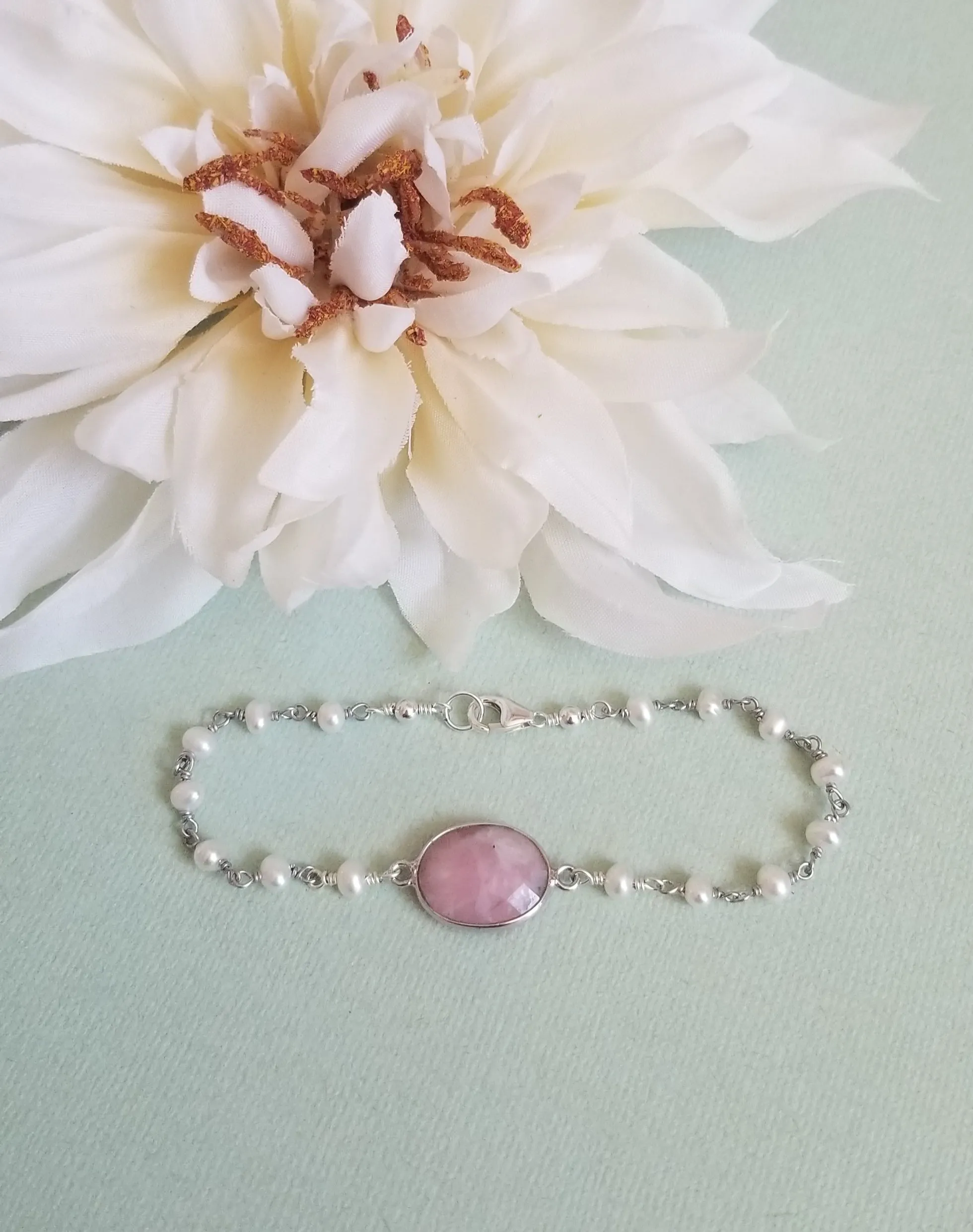 Pink Opal and Pearl Bracelet
