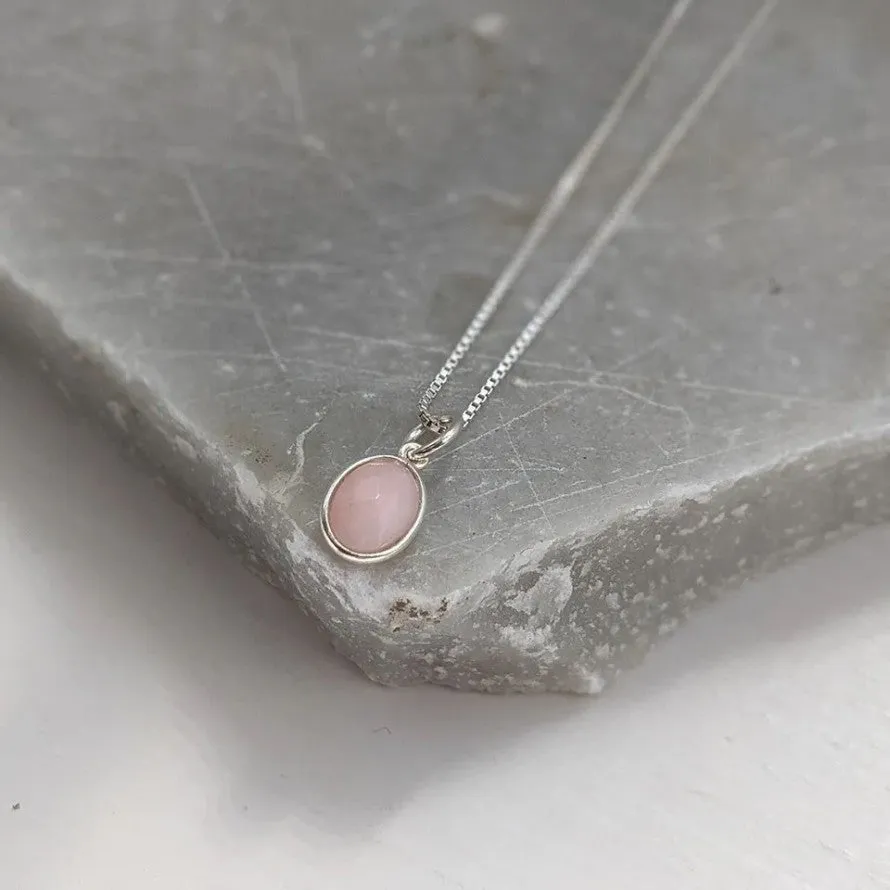 Pink Opal Oval Gemstone Necklace