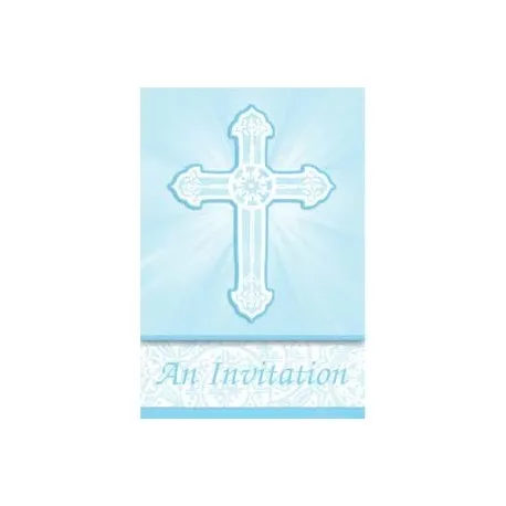 Radiant Cross Blue Invitations