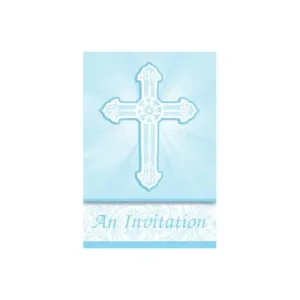 Radiant Cross Blue Invitations