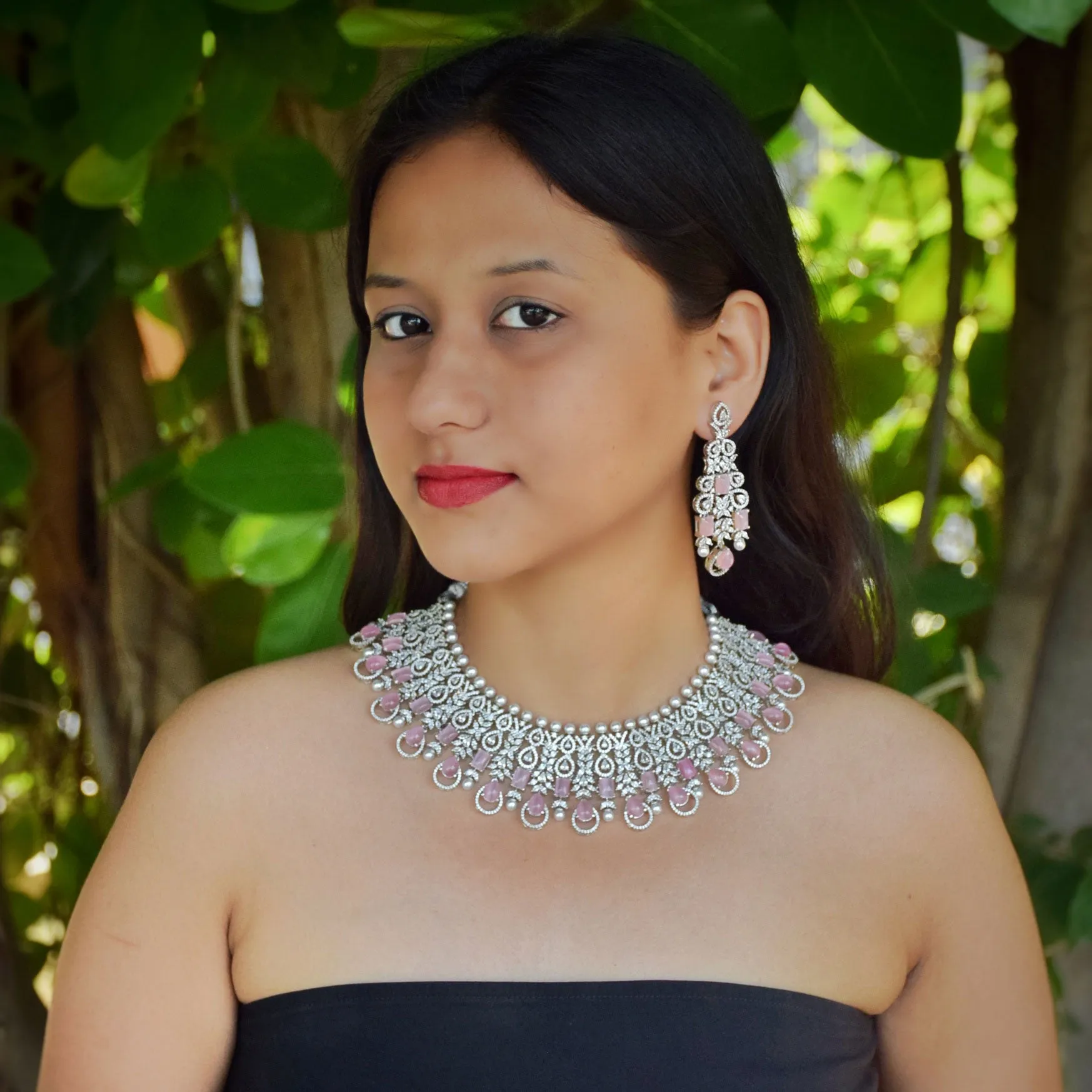 Round Neck Zircon/AD Necklace Set 7331-68