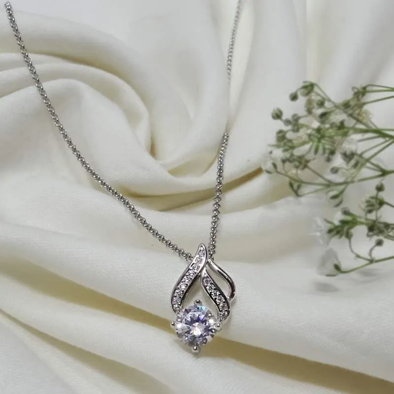 Silver Blossom Necklace with Center Zircon