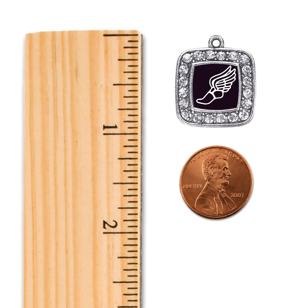 Silver Track Runner Square Charm Toggle Bracelet