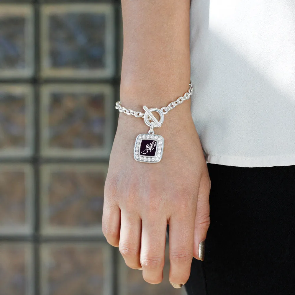 Silver Track Runner Square Charm Toggle Bracelet