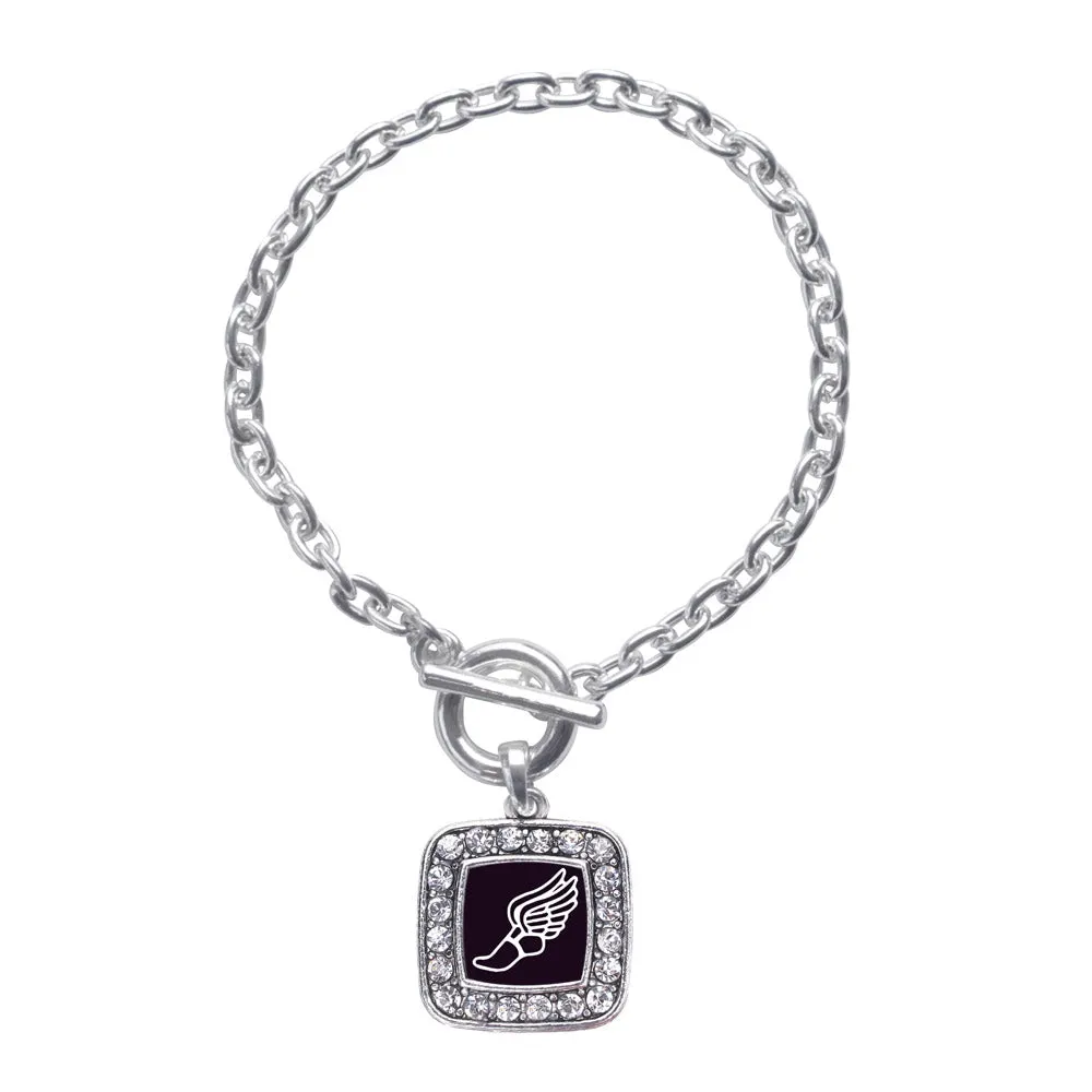 Silver Track Runner Square Charm Toggle Bracelet