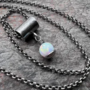 Sterling Silver and Simulated Opal Necklace - Simulated Opal Pendant on Sterling Silver Chain
