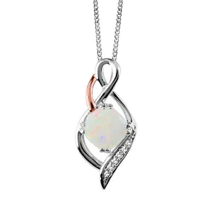 White and Rose Gold Diamond and Opal Pendant