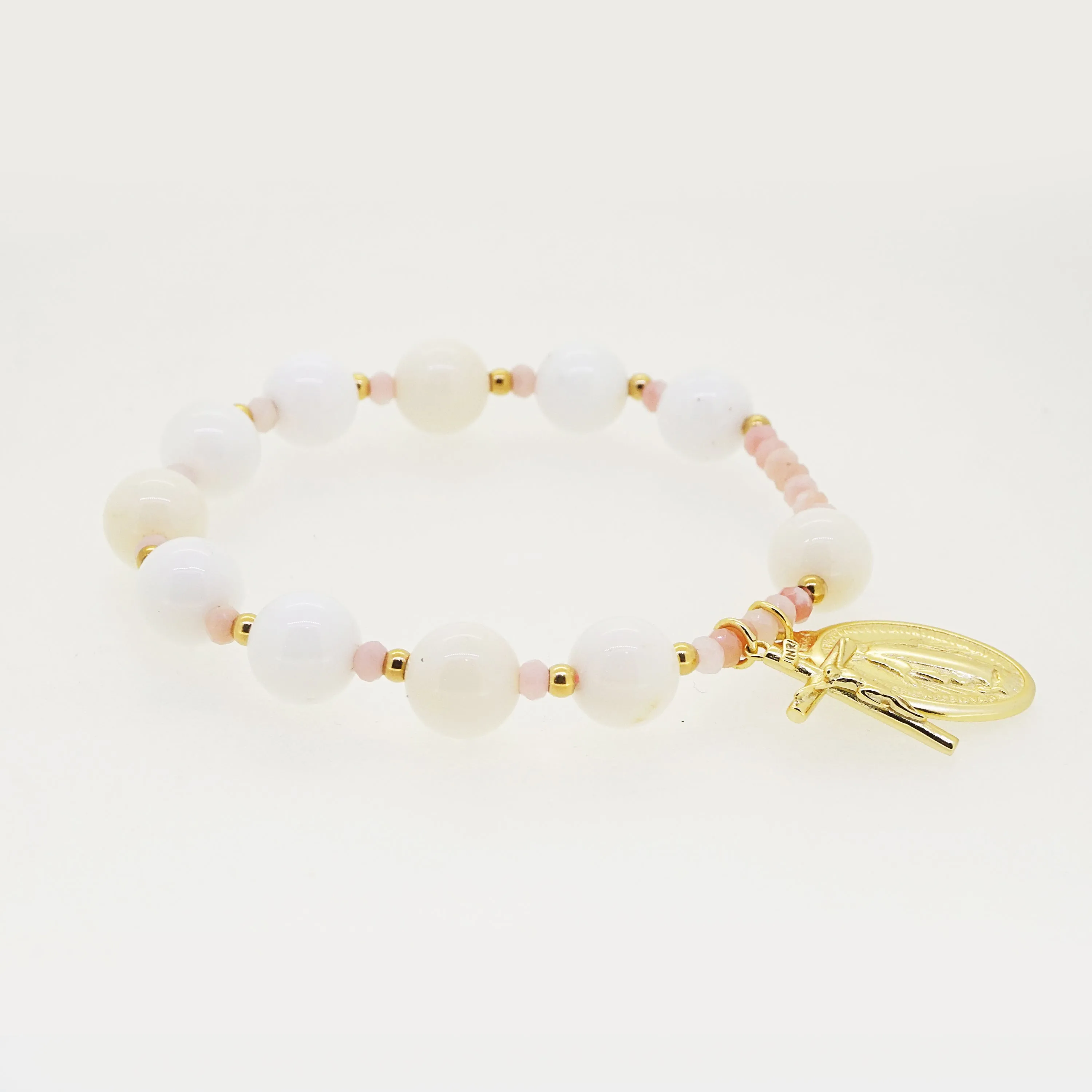White Opal 10mm and Pink Opal Faceted Rondelle 3.5mm