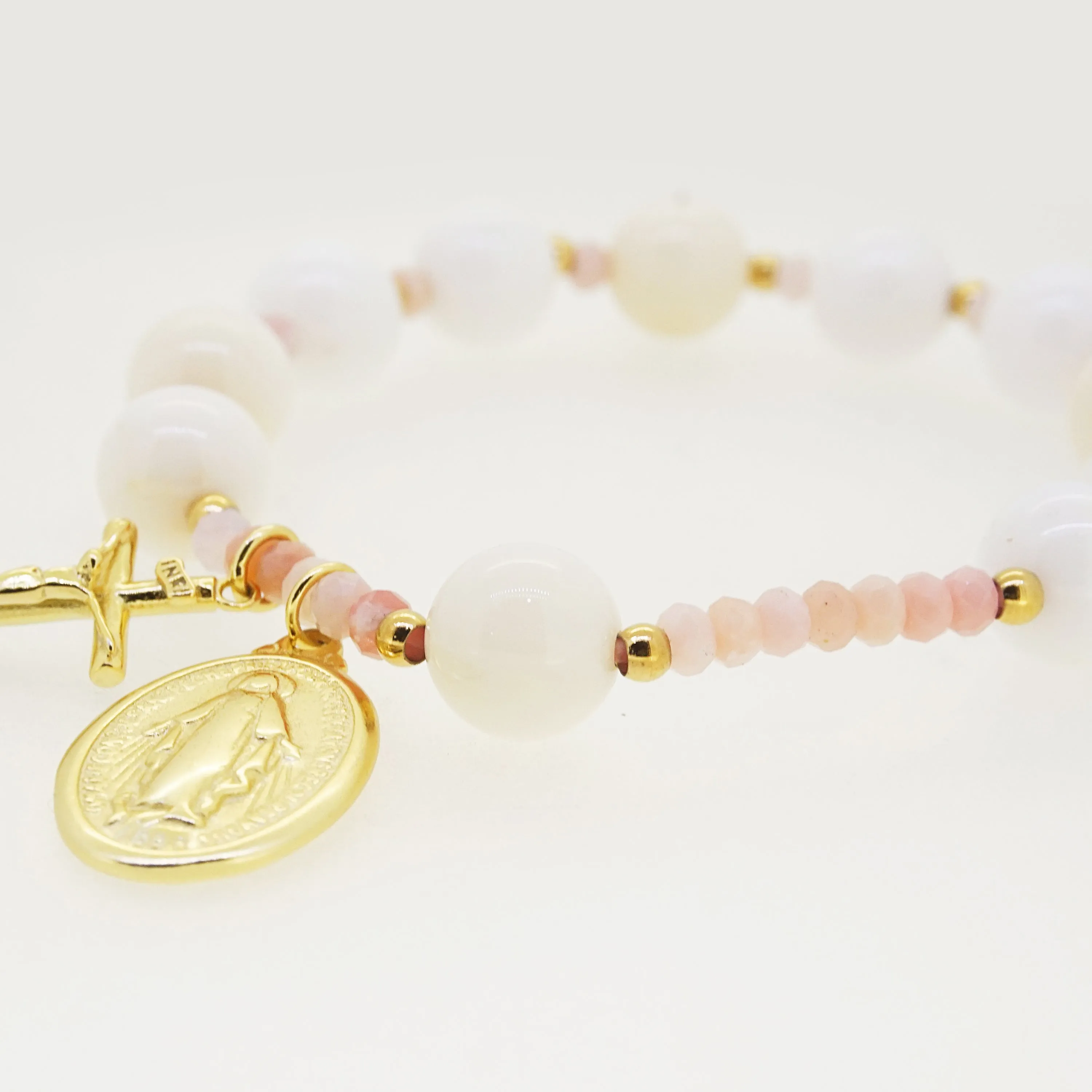 White Opal 10mm and Pink Opal Faceted Rondelle 3.5mm