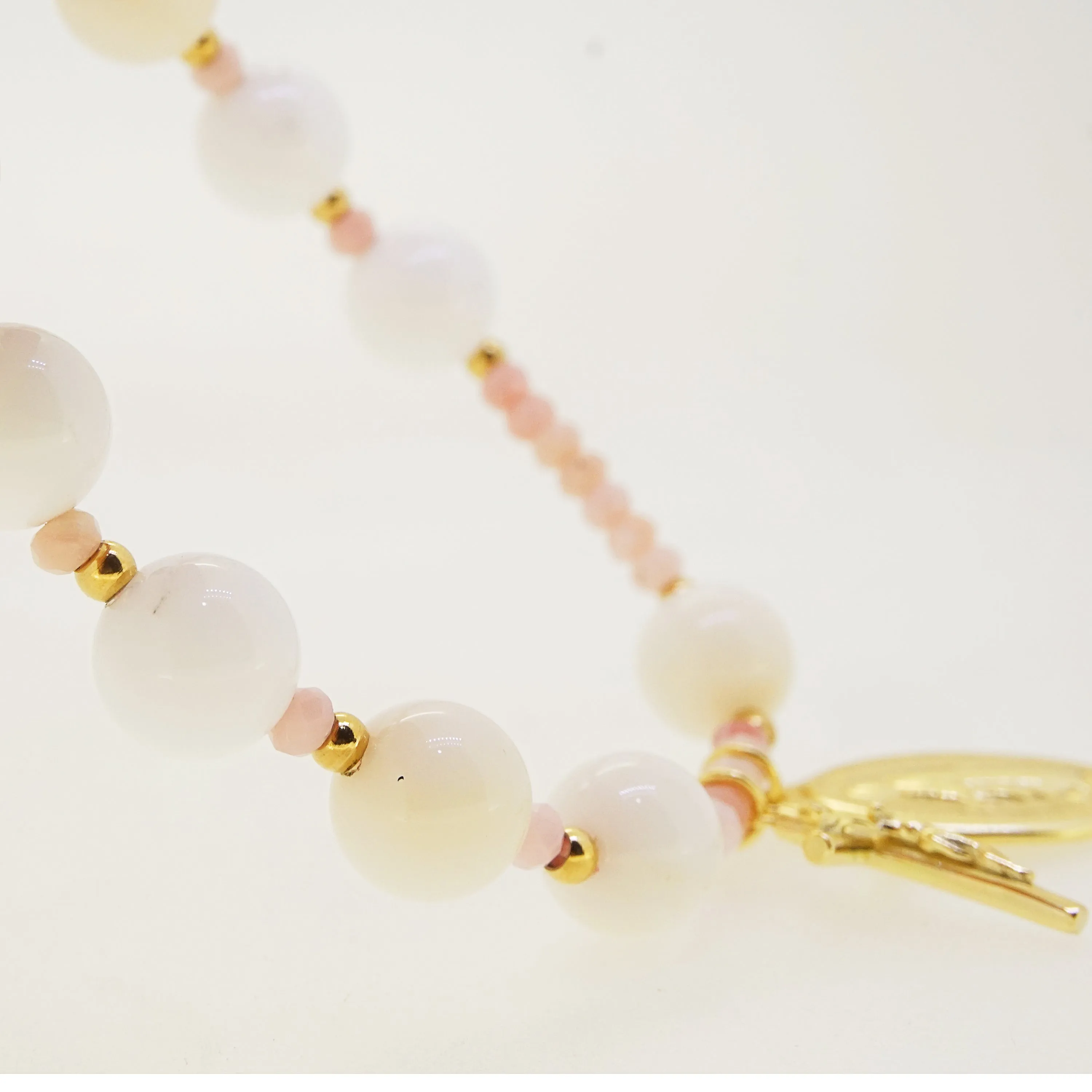 White Opal 10mm and Pink Opal Faceted Rondelle 3.5mm