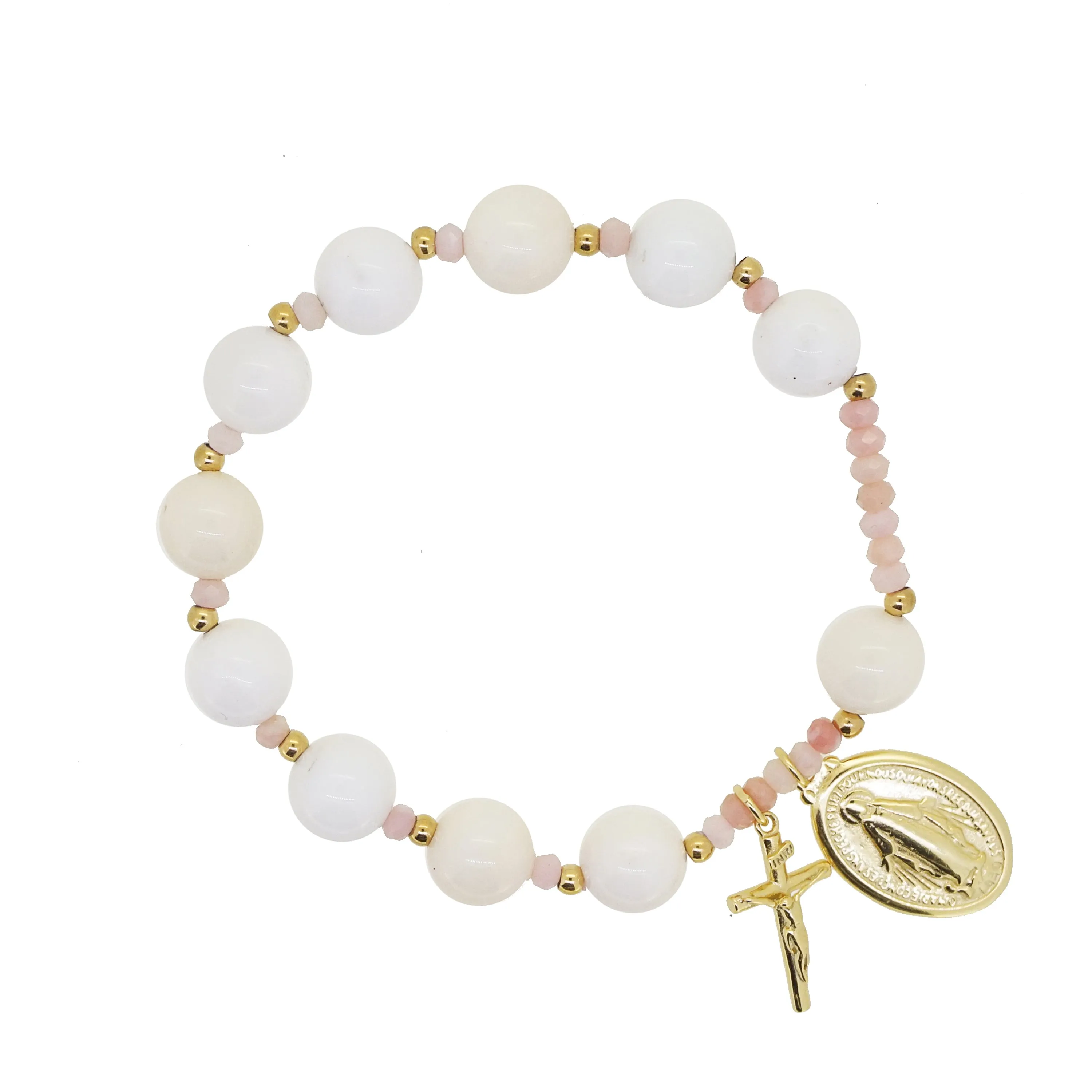 White Opal 10mm and Pink Opal Faceted Rondelle 3.5mm